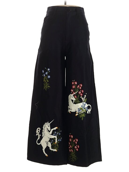 Dangerfield Pants - Dangerfield Unicorn Tears Wide Leg Trousers Black Size 8 / US 4 NWT